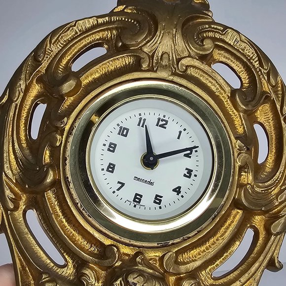Antique Ornate Gold Mantel Clock Cherub Design Mercedes Germany Circa 1906 - Picture 12 of 14